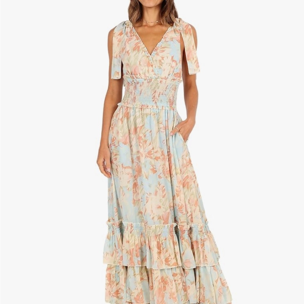 Petal & Pup CHRISTABEL TIERED MAXI DRESS - BLUE FLORAL